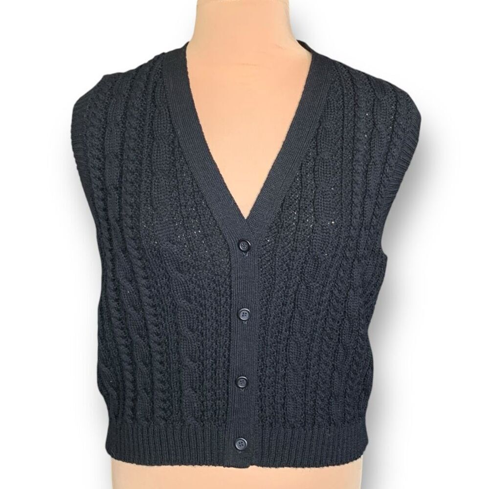 Pendleton Black Cable Knit Cardigan Vest - Picture 2 of 9